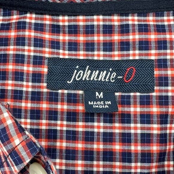Johnnie O Shirt Mens Medium Red Blue Plaid Button Up 100% Cotton Casual Preppy - Picture 3 of 5